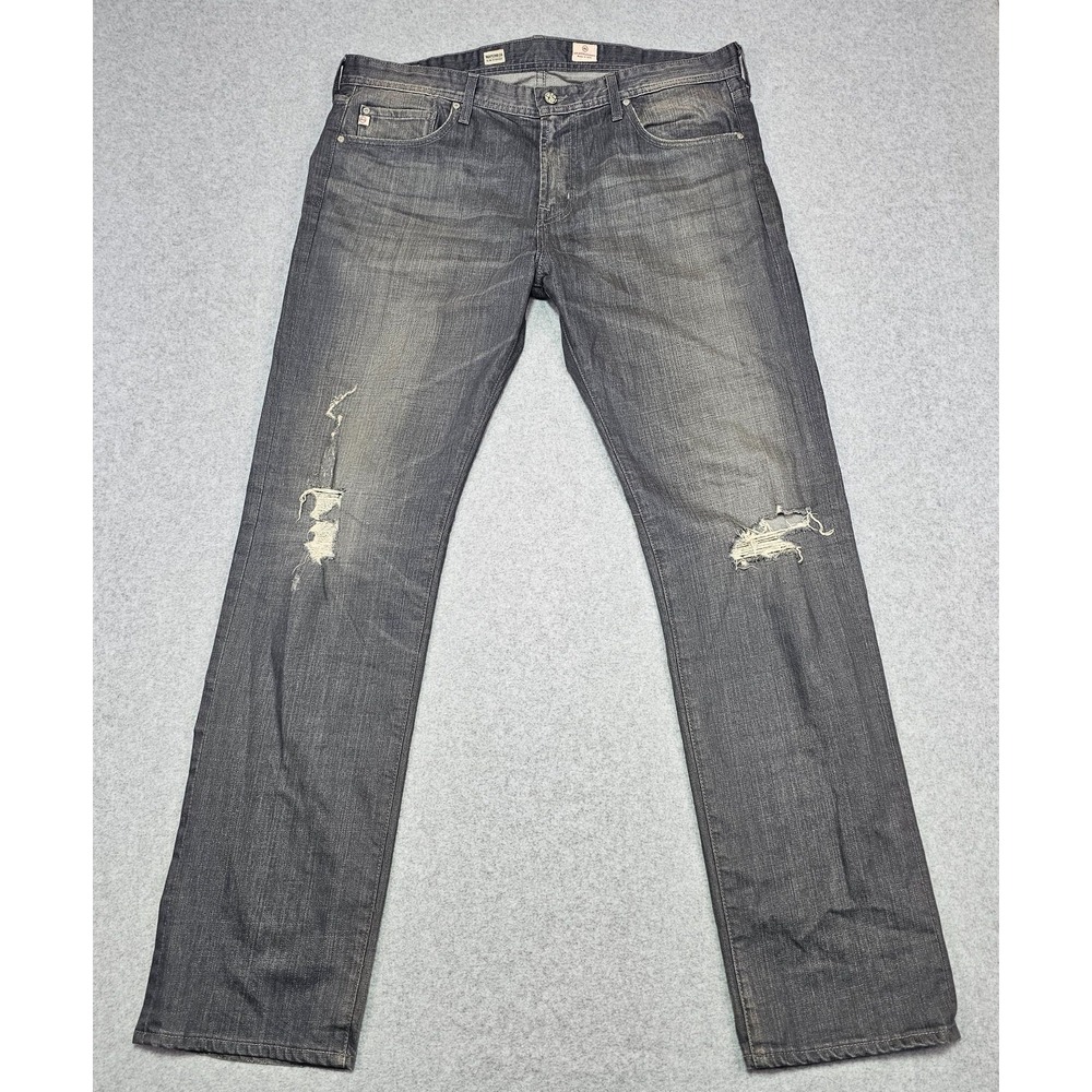 AG Adriano Goldschmied Jeans Mens 38x34 Gray Slim Straight Matchbox Distressed